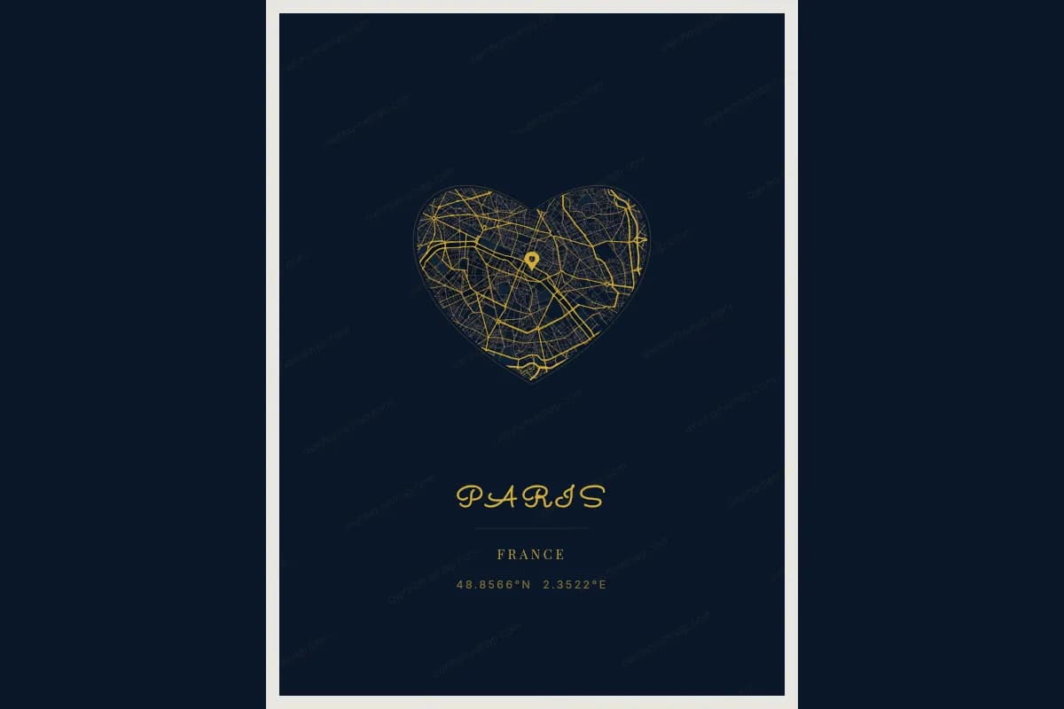 Poster de carte en forme de cœur comme cadeau de mariage personnalisé