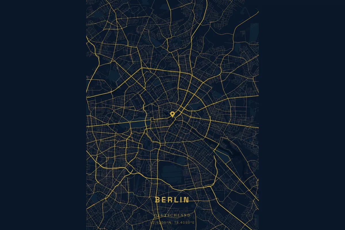 Poster de carte personnalisé de Berlin avec son réseau de rues caractéristique