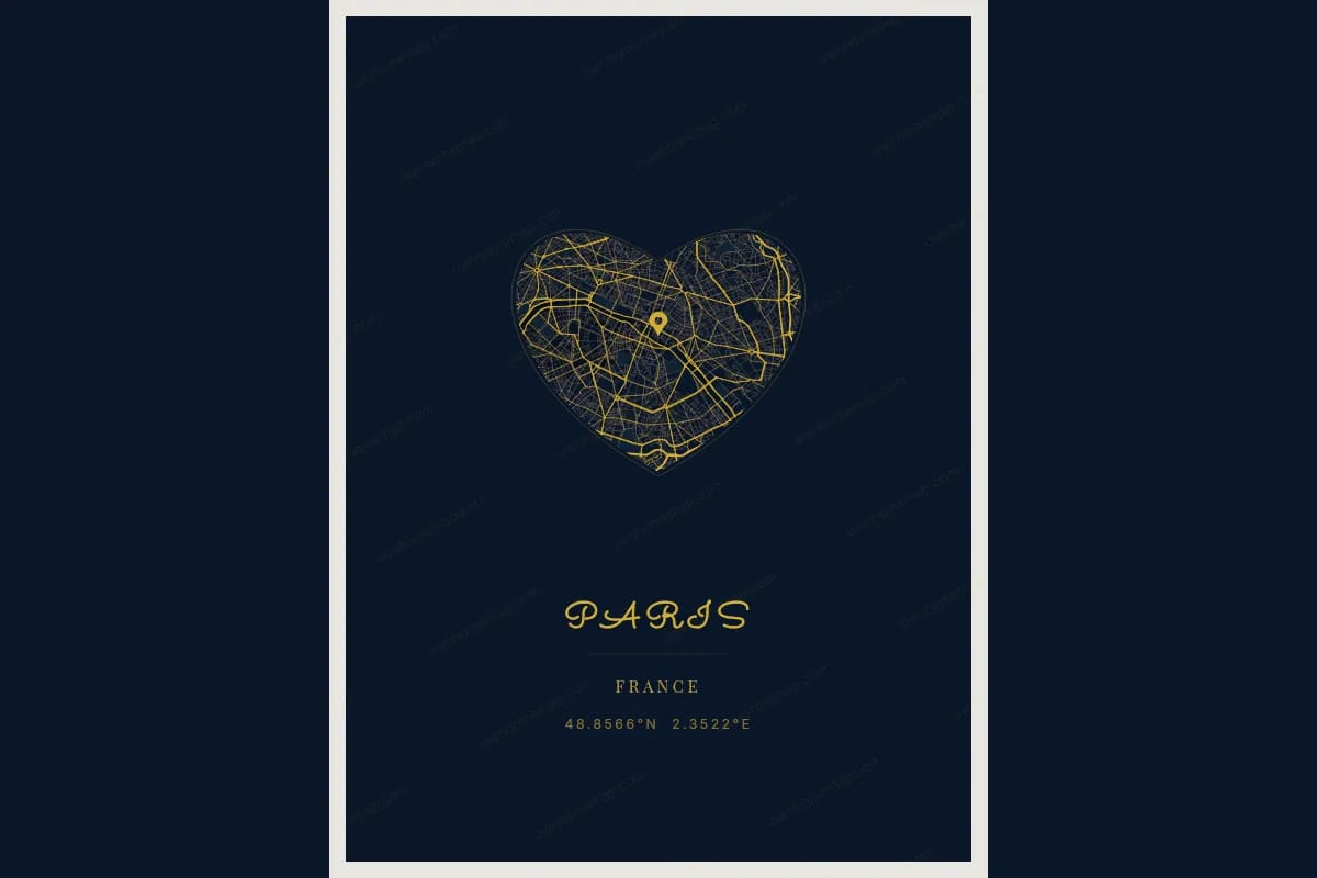 Poster de carte en forme de cœur comme cadeau de mariage personnalisé