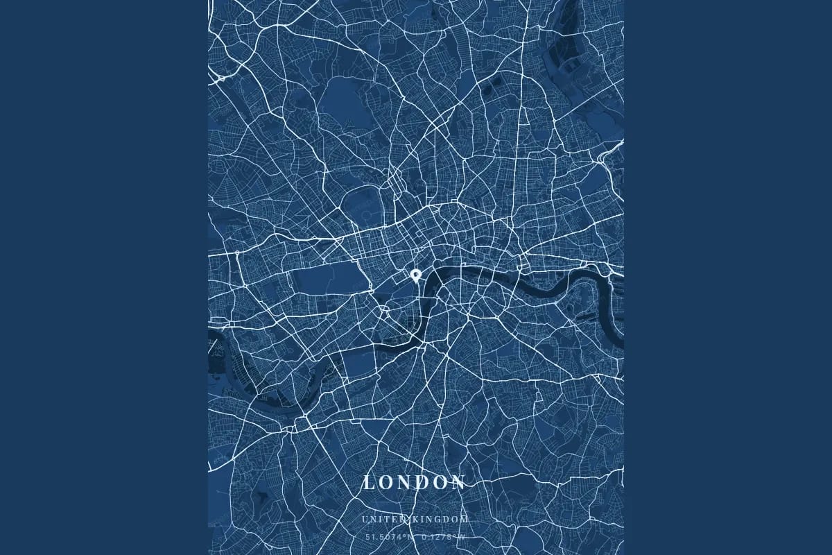 Poster de carte personnalisé de Londres avec la Tamise et le réseau de rues