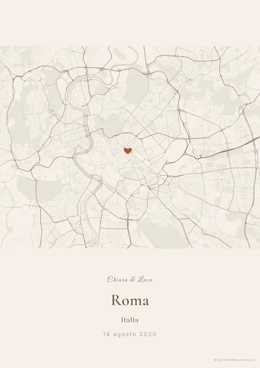 Póster de mapa de Roma, composición Nosotros Dos, paleta Beige cálido.